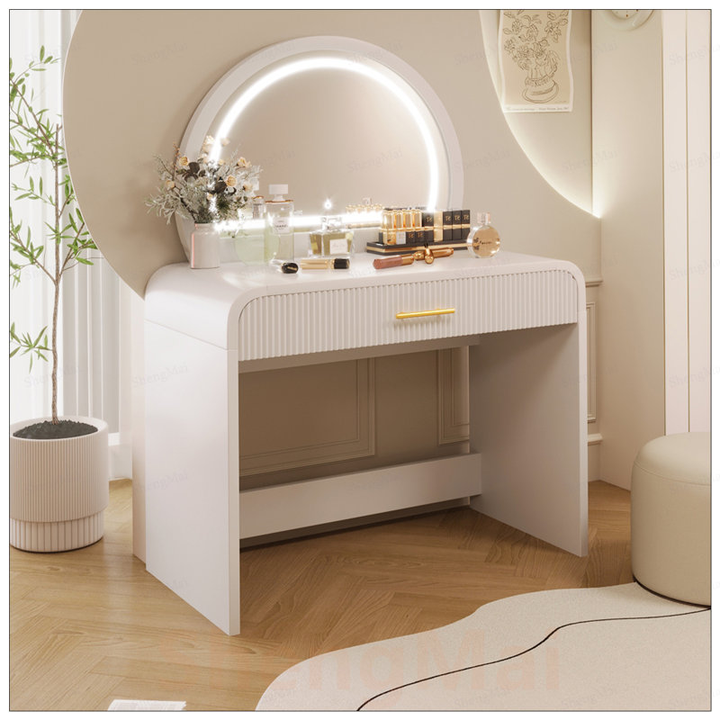 Coiffeuse élégante avec miroir lumineux à écran tactile et tiroir spacieux pour l'organisation de la chambre à coucher, White