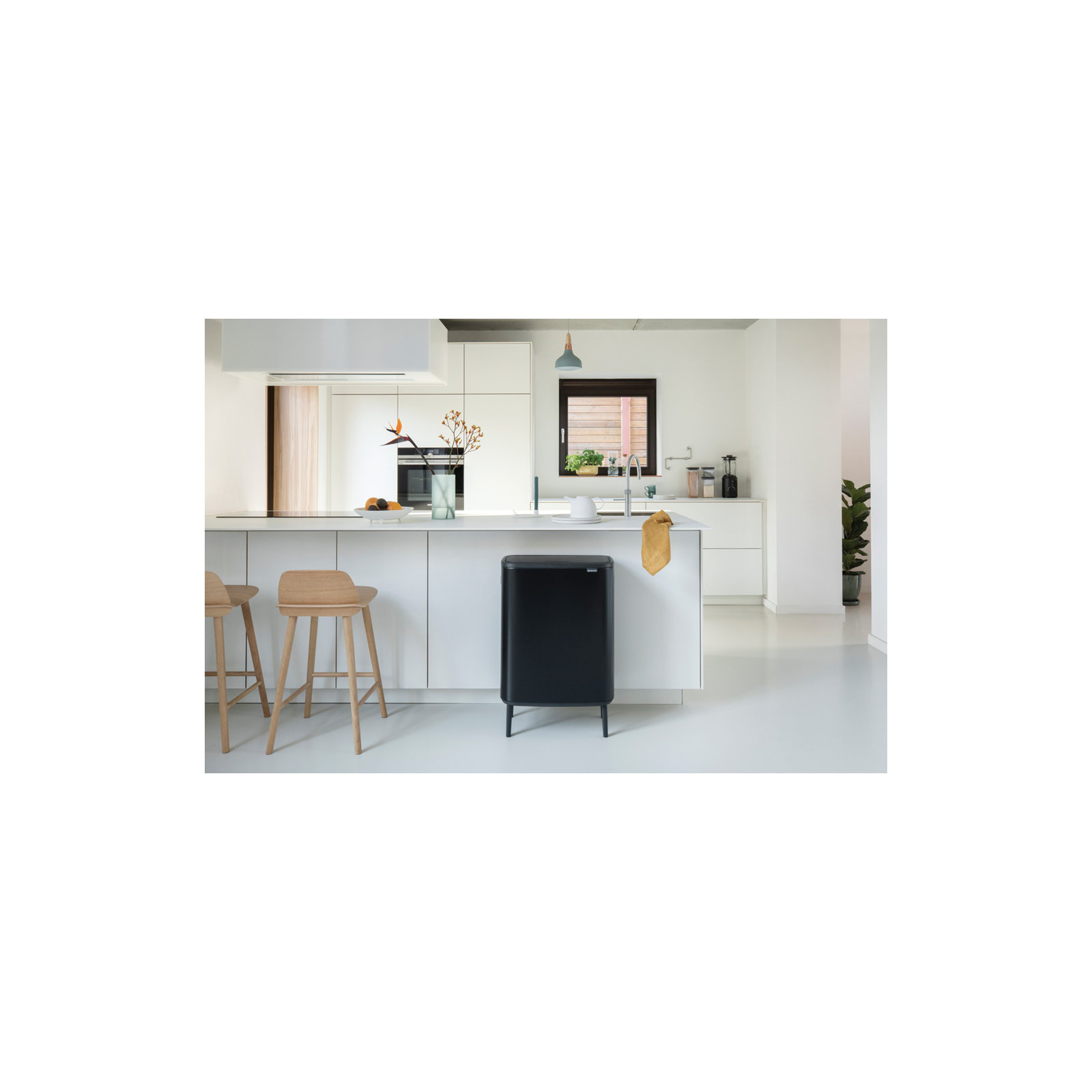 Brabantia Bo Hi Touch Top Dual Compartment Recycling Trash Can, 2 x 8 Gallon (16 Gallon Capacity), Matte Black