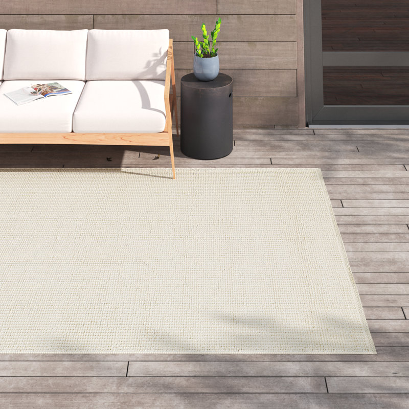 Tissu uni à tissage plat recyclé P.E.T. Tapis intérieur / extérieur crème, Rectangle 8 pi x 10 pi