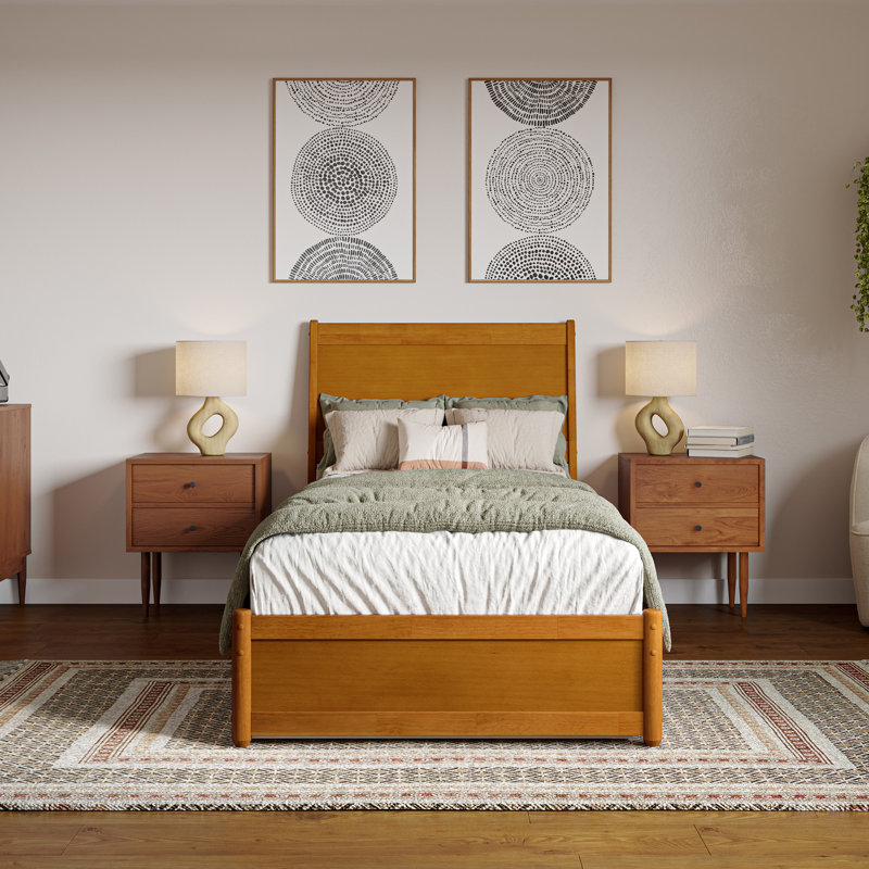 Lit gigogne en bois massif Avdesh, Caramel clair, Simple TG