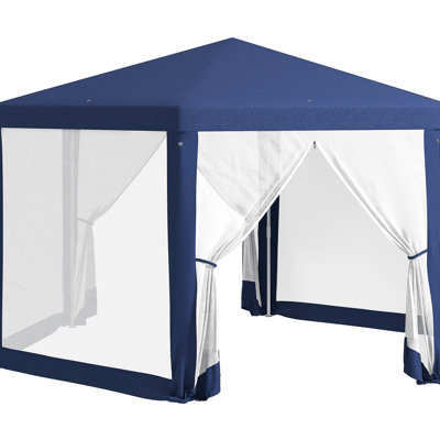 Tente extérieure 13 pi x 11 pi, abri de soleil hexagonal bleu avec parois latérales en filet de protection. Idéal pour le camping, les fêtes, la protection, les cordes, les piquets, les deux entrées et le mur de l'abat-jour. Ajustement des cordes et accès