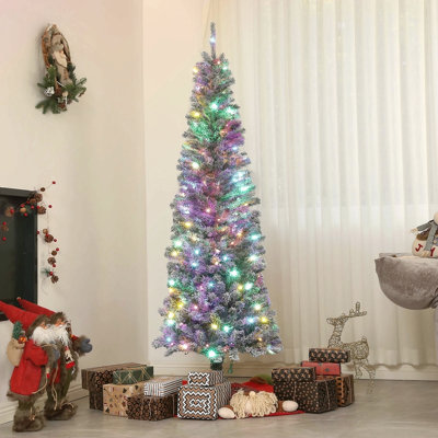 Arbre de Noël illuminé 6 pi avec 6 lumières à DEL bicolores et 429 branches, arbre de Noël artificiel avec support en métal