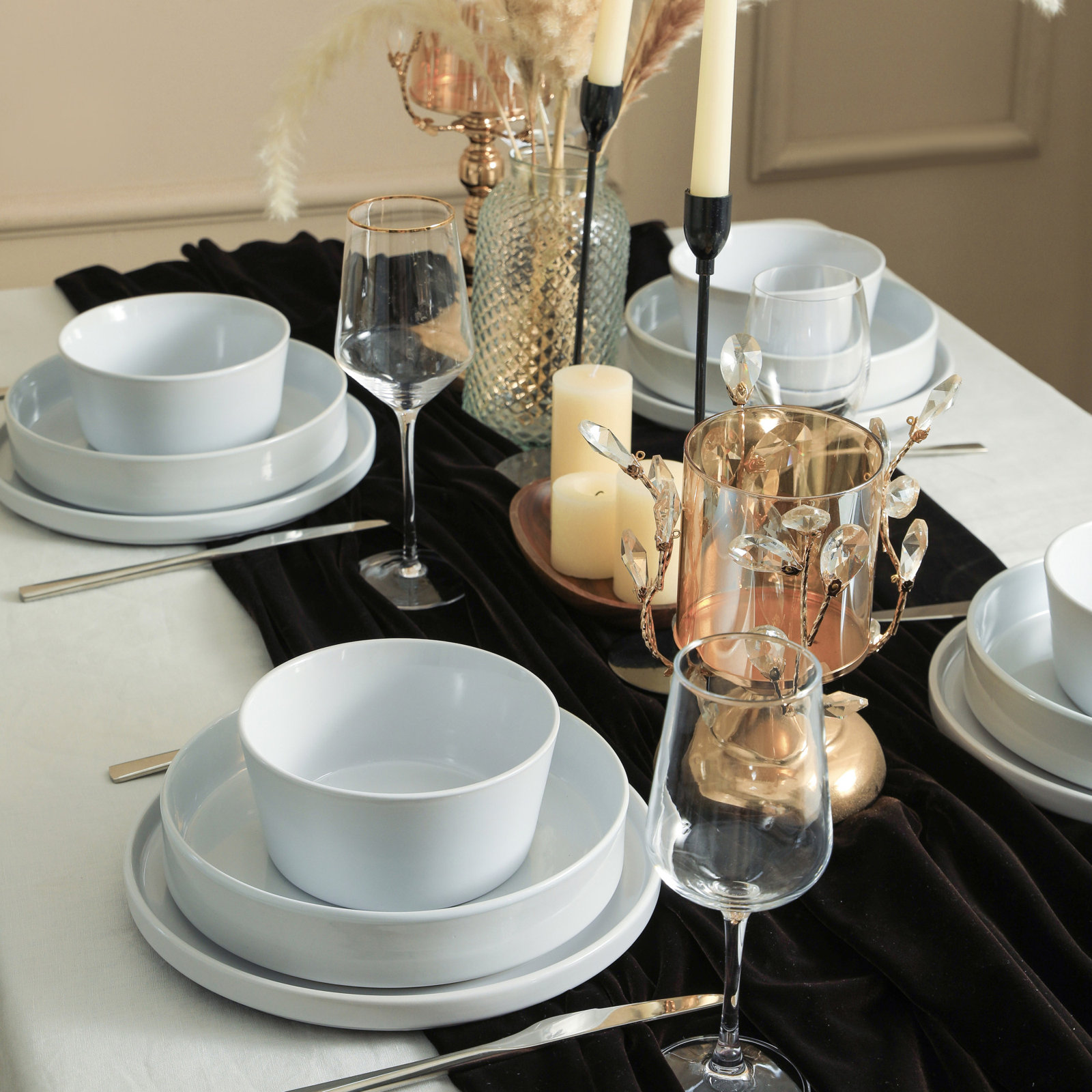 Celina Dinnerware Set Stoneware, White, 12 Pieces