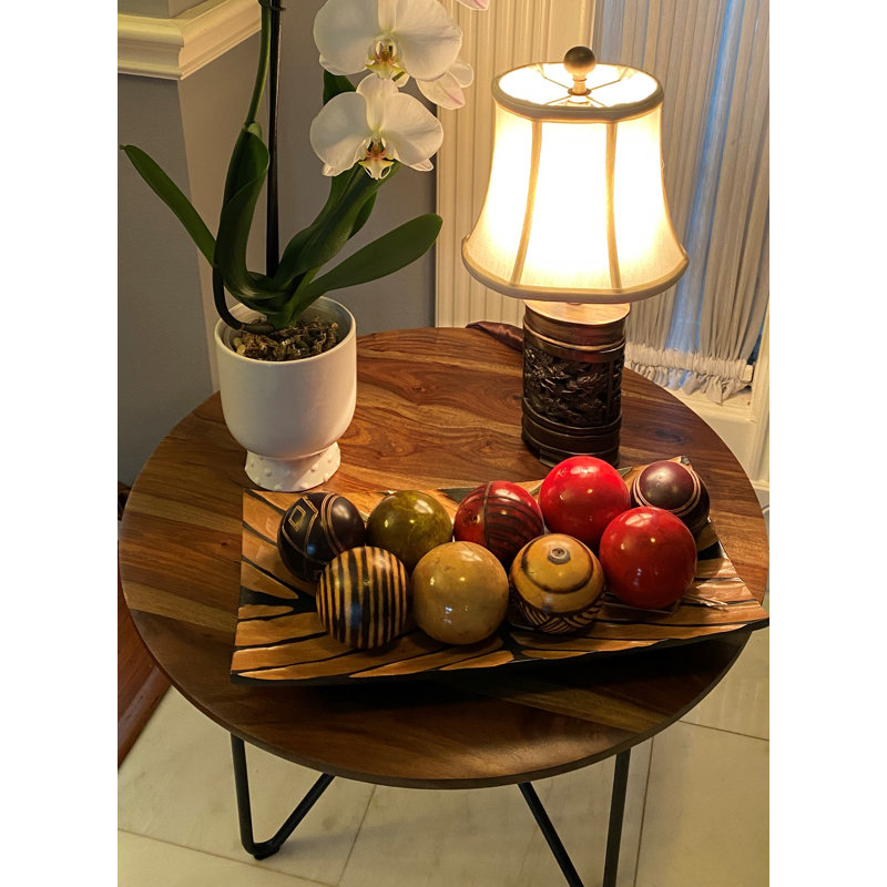 Table basse ronde Sheesham avec pieds en métal