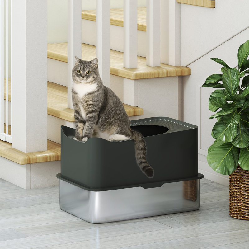 ABS, Stainless Steel Enclosed Litter Box with Scoop