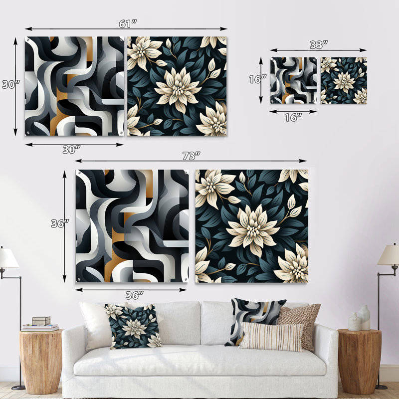 Essence monochrome - ensemble de 2 art mural en verre acrylique, H 36 po x l 73 po