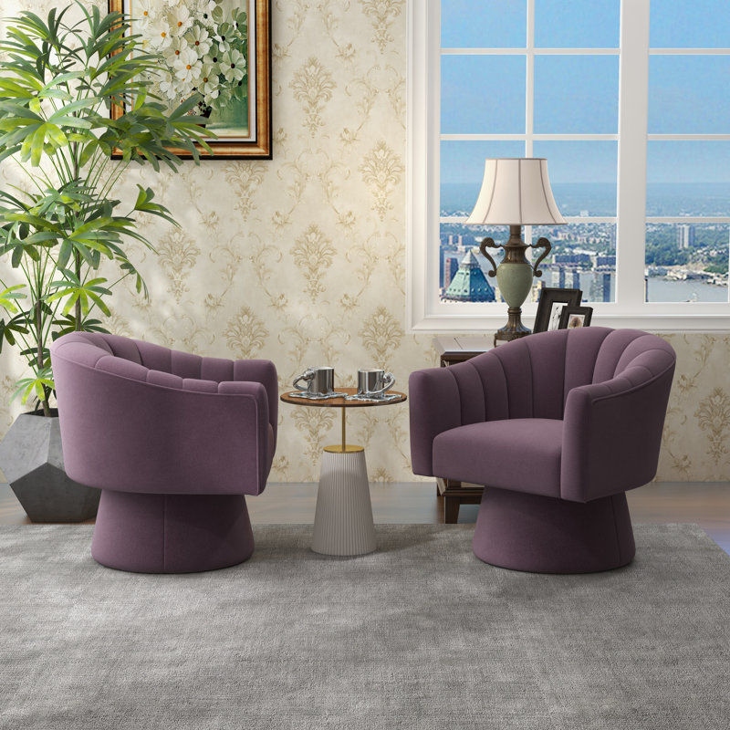 Fauteuil demi-tonneau pivotant de 25,2 po Iryanna, Velours mauve, 2