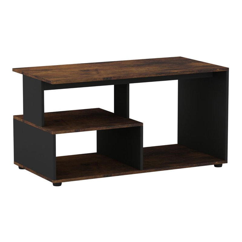 Aylinne Solid Wood Coffee Table with Storage, Black, Rustic Brown