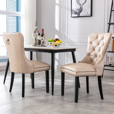 Modern Upholstered Faux Leather Dining Chairs Set Of 2 Mid Century Dining Room Chairs Tufted Ring Back Kitchen Dining Chairs Comfortable Side Chairs W -  DAYA LANE, WF-BZH-TNX1029DC-WBK-UBG-2