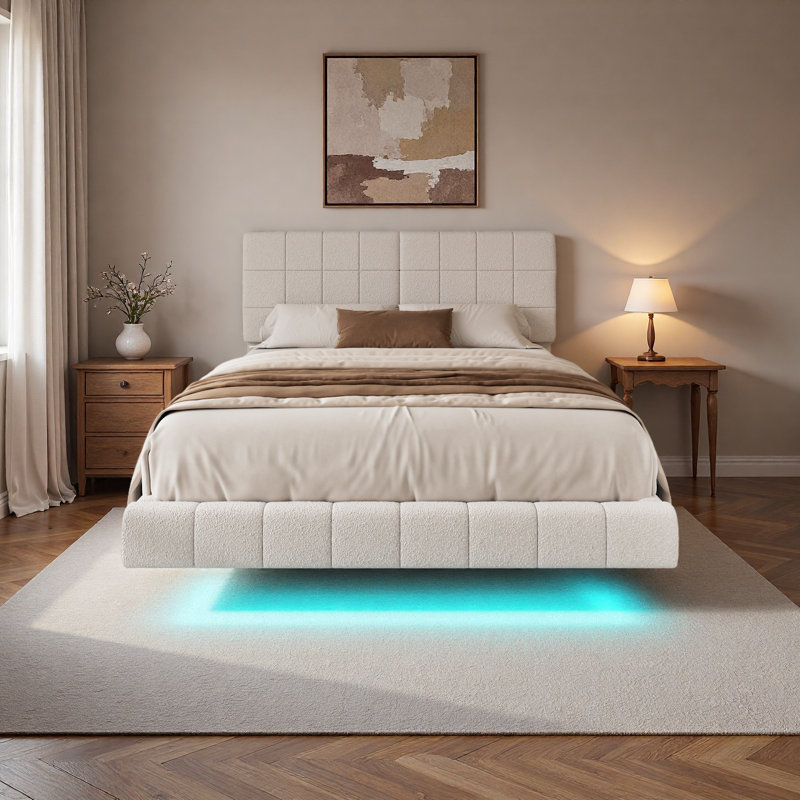 Lit flottant avec lumière White Boucle, Grand lit