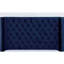 Cadre de grand lit bleu marine, transitionnel et moderne, revêtement en velours, tête de lit à boutons avec surpiqûres en losanges, entièrement rembourré, motif