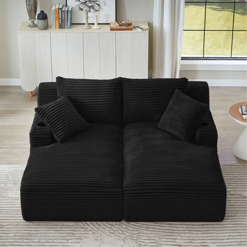 Méridienne compressible double avec porte-gobelets - aucun assemblage requis, causeuse moelleuse moderne pour la lecture de salon à l'intérieur