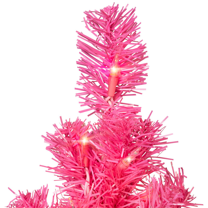 Arbre de Noël artificiel Tinsel - 3 pi, rose, Pre-Lit