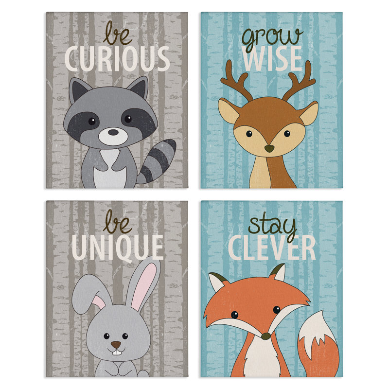 Ensemble de toiles 4 pièces Inspiring Whimsical Animals, design par Kim Allen, H 14 po x l 11 po