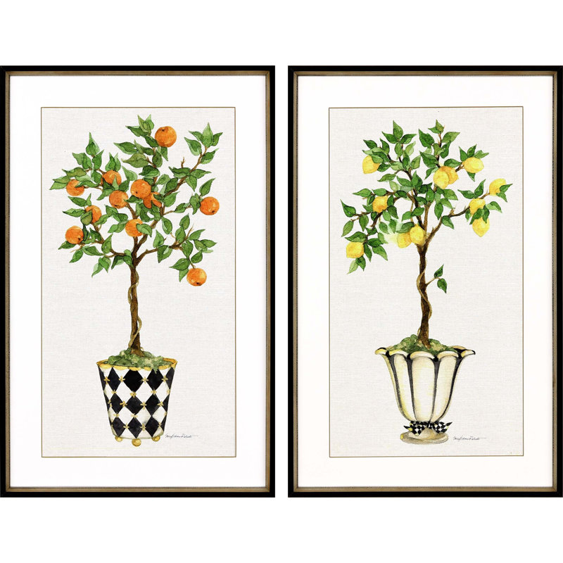 Ensemble de deux topiaires à fruits, impression encadrée noire