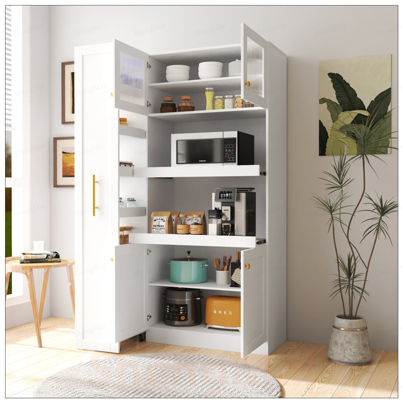 Armoire de cuisine coulissante extensible avec rangement à plusieurs niveaux, conception campagnarde pour une organisation efficace