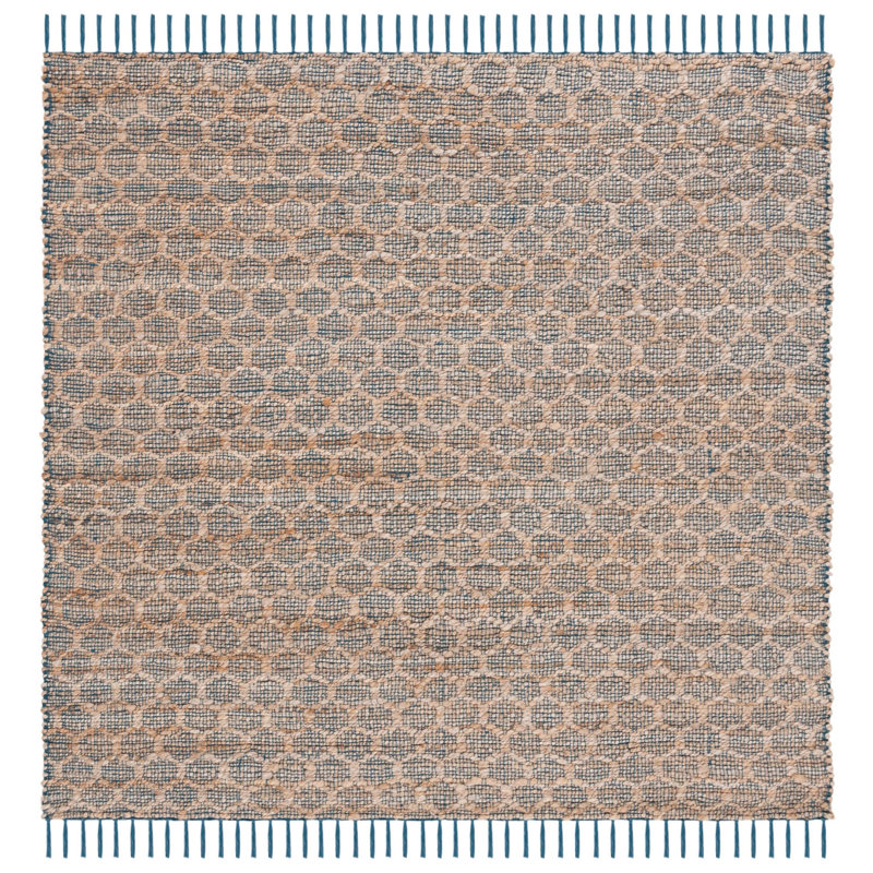 Lanston Geometric Handwoven Cotton Navy/Tan Area Rug, Square 6'