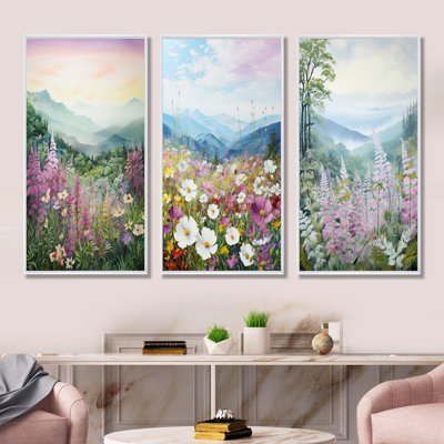 Elna - Fleurs, ensemble de 3 reproductions d'art sur toile