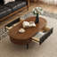 Ensemble de 2 tables basses gigognes, tables basses ovales et rondes de style moderne Mid-Century avec plateau en verre ondulé et structure en bois massif, ensemble de tables d'appoint à pieds noirs pour le salon
