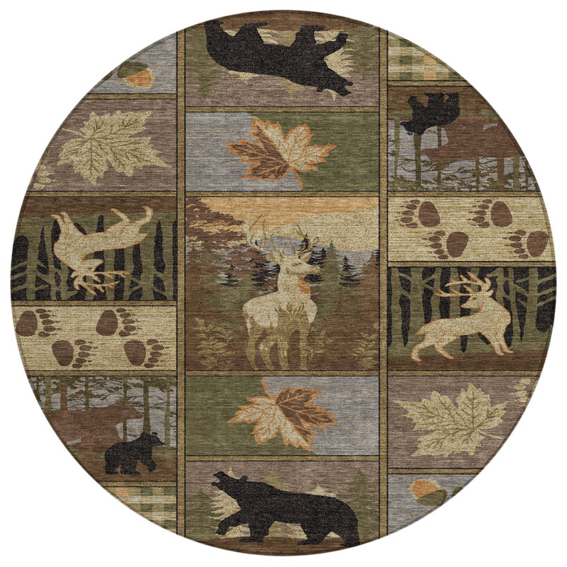 Machine Washable Indoor/Outdoor Chantille ACN2448 Lodge Rug, Chocolate, 8' Round