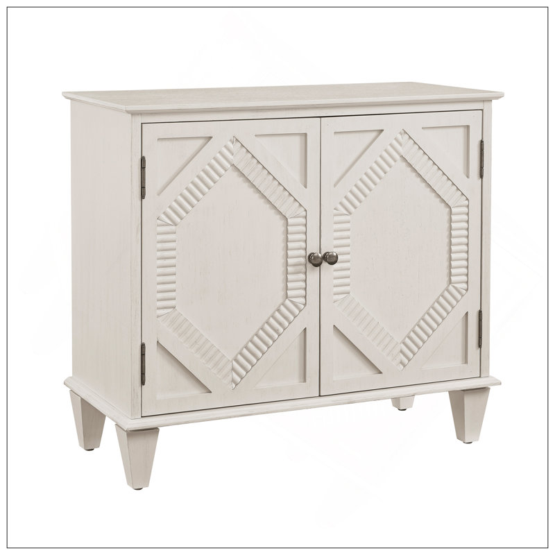 33.6" Retro Wooden Sideboard Buffet Cabinet With Storage, Symmetrical Geometric Accent Display Cabinets, Media Console Credenza For Living Room/Entryway/Dining Room/Kitchen, Antique White