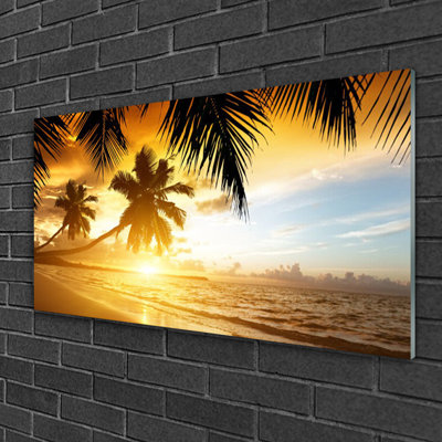 Landscape Beach Palm Sea - No Frame Print on Glass