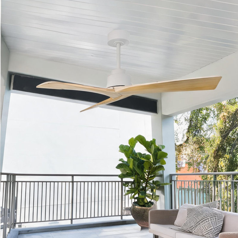 Ventilateur de plafond à profil bas de 52 pouces sans lumière, pales en bois naturel chaud, moteur à courant continu réversible télécommandé, 6 vitesses