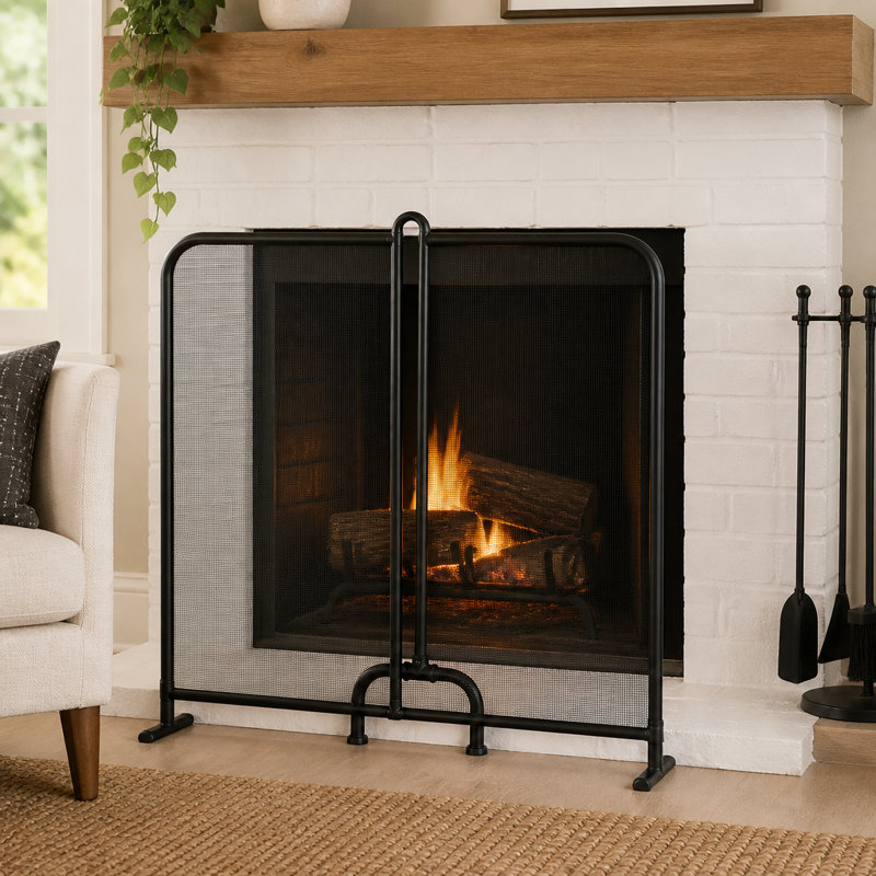 Pare-feu en fer forgé à 1 panneau, 91,4 cm (L) x 73,7 cm (H), noir