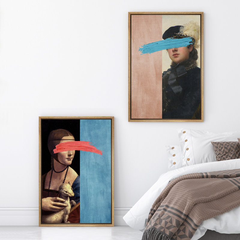«Lady with an hermine», ensemble de 2 reproductions d'art sur toile encadrées, H 36 po x l 24 po, Naturel