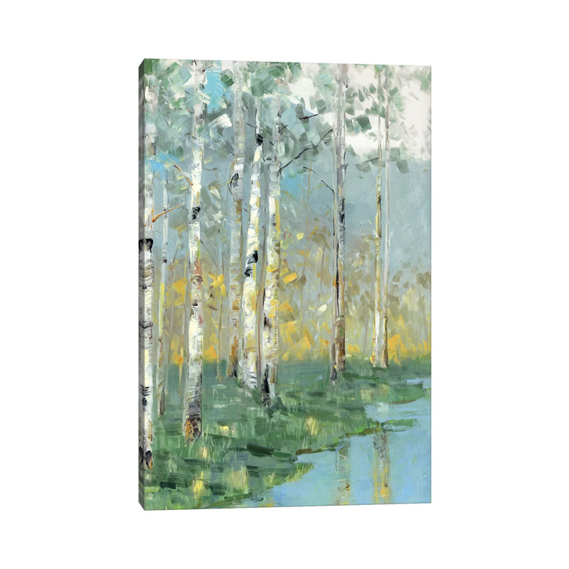 «Birch Reflections III» par Sally Swatland - reproduction d'art, H 60 po x l 40po x P 1,5 po, Toile tendue