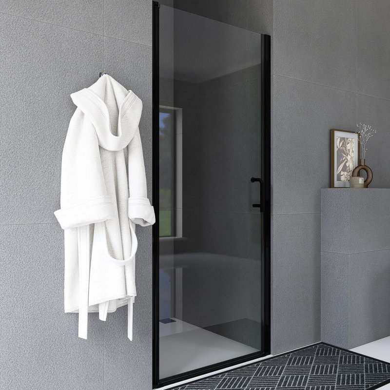 32 In. W X 72 In. H Pivot Semi-Frameless Shower Door In Finsh, Black