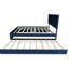 Grand lit bleu avec lit gigogne simple et deux tiroirs de rangement en tissu, matériau élégant en velours, structure idéale pour les chambres d'amis, revêtement à lattes robustes, pas de sommier tapissier requis