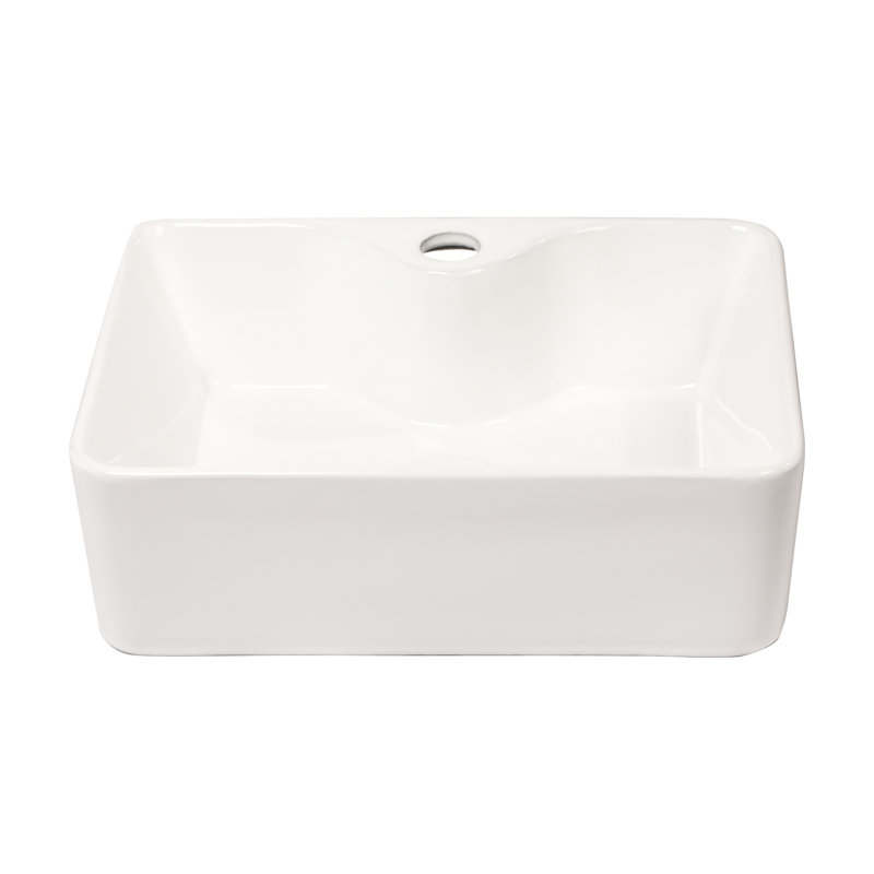 Lavabo de salle de bain vasque rectangulaire en céramique 16 po x 12 po - Style moderne, blanc, fini teinture pour salle de bain, rectangulaire, résistance aux acides