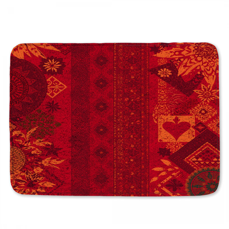 Red Bohemian Patchwork Bath Mat, 24in W x 17in L