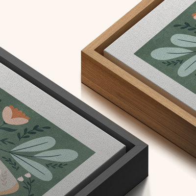 «Monarch Butterfly Green Floral Wildflowers Modern Boho», reproduction d'art sur toile encadrée