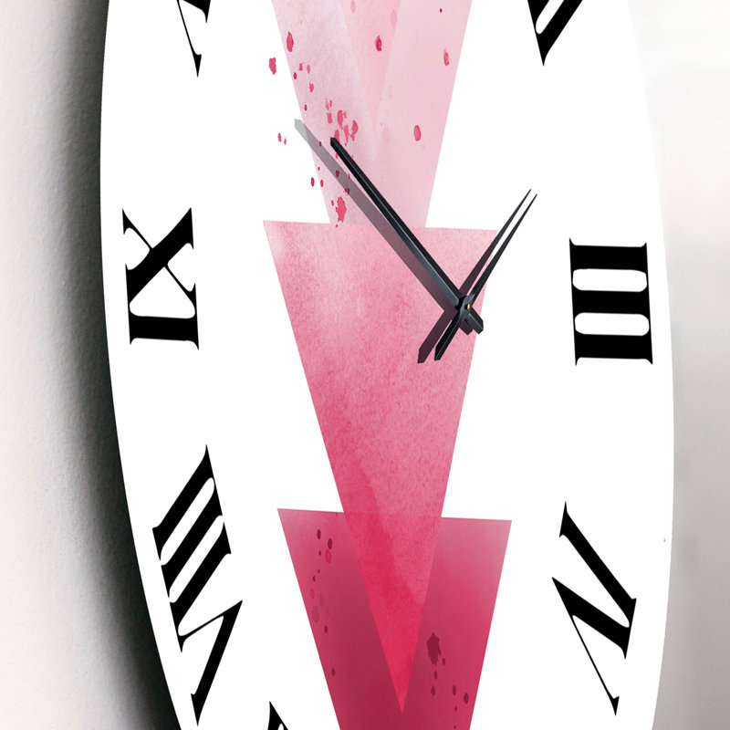 Triangles rouges, composition géométrique abstraite - horloge murale moderne, Moyenne