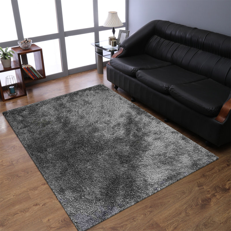 Tapis en polyester à poils longs touffetés à la main écologiques - Rectangle, bleu blanc, conception unie, tapis antidérapants faits à la main épais pour le salon, la chambre à coucher
