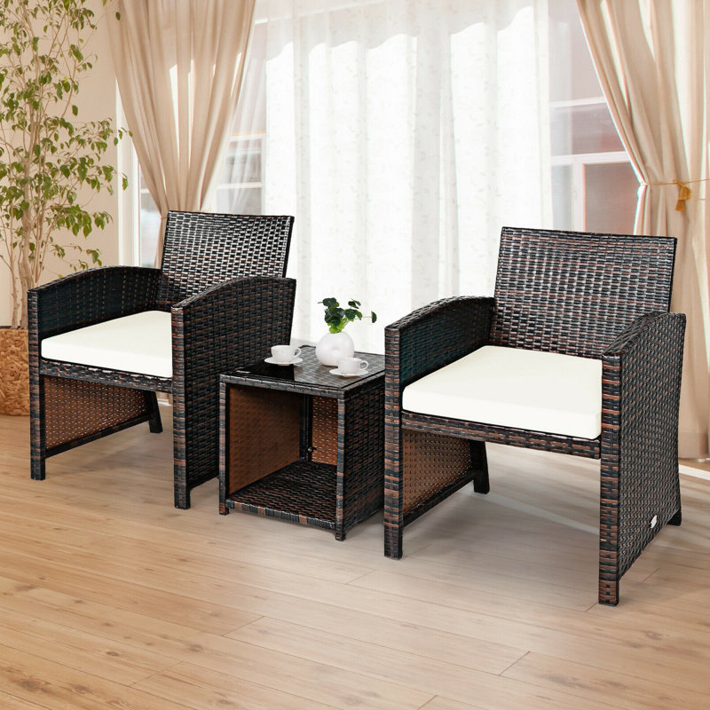 2 - Person Patio Conversation Set with Cushions, White