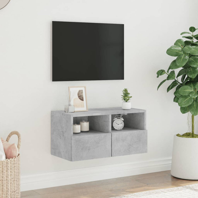 Notasha Unfinished TV Unit for TVs up to 24" with Fireplace Included, Concrete Grey