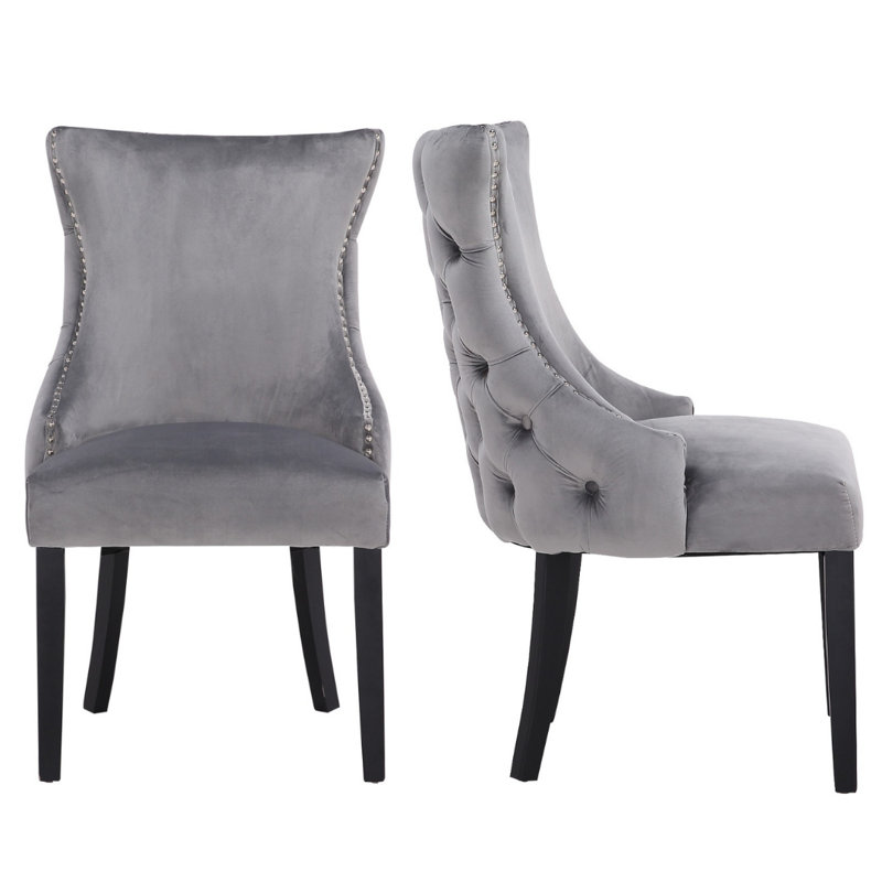 Dutes 22'' H Velvet Upholstered Side Chair, Gray