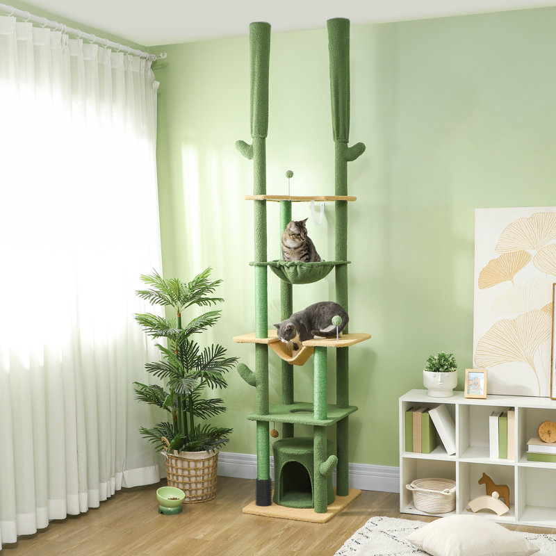 Arbre à chat Tucker Murphy Pet ™ de 89 à 100 po avec poteau de brossage, vert