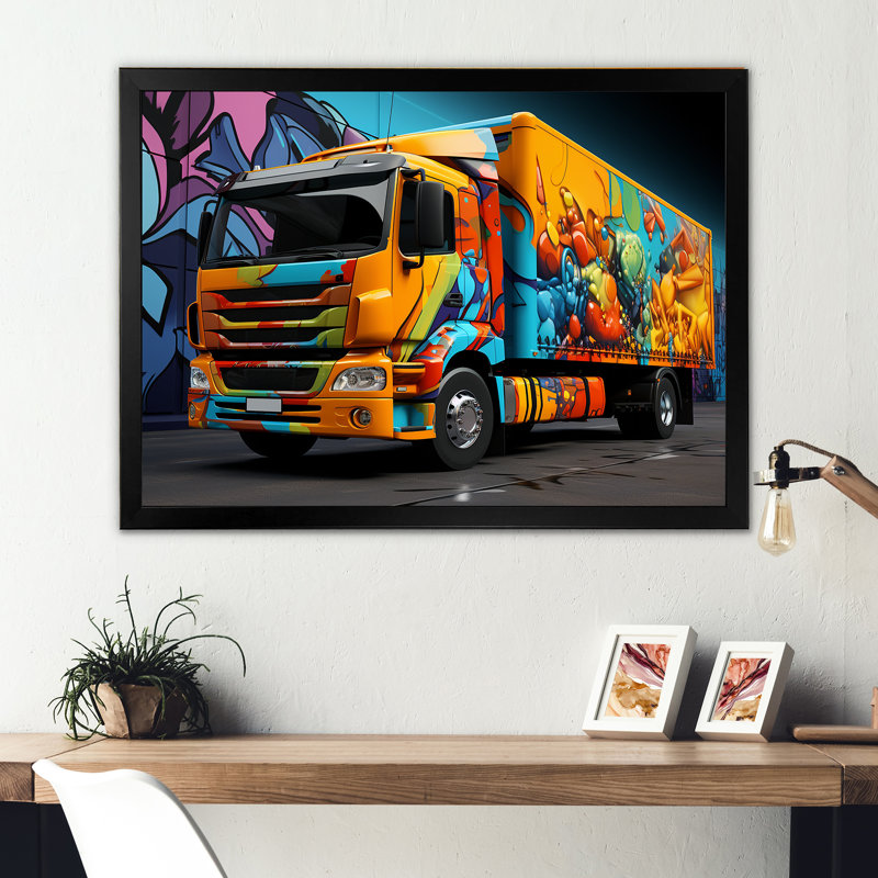 «Urban Livraison Truck Graffiti I», reproduction sur toile, H 16 po x l 32 po x P 1 po, Cadre simple noir