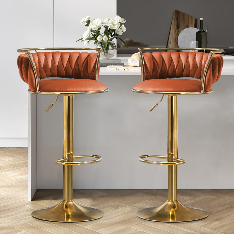 Tabouret de bar pivotant avec dossier Ginko, Orange, Doré