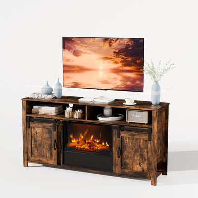 Rustic Brown Hanady For 70 Inch Tv Farmhouse Entertainment Center with Electric Fireplace Included