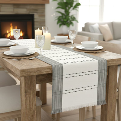 Cotton Woven Table Runner and Placemats, Dining Table Runner, Farmhouse Style Dresser Scarf