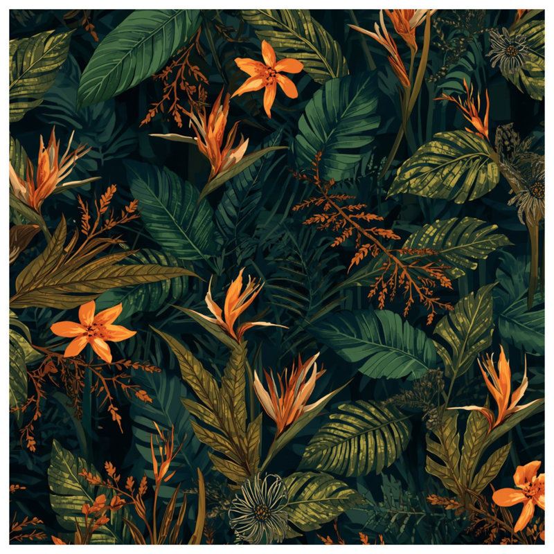 Tropical Foliage Pattern Bath Mat, 34in W x 21in L