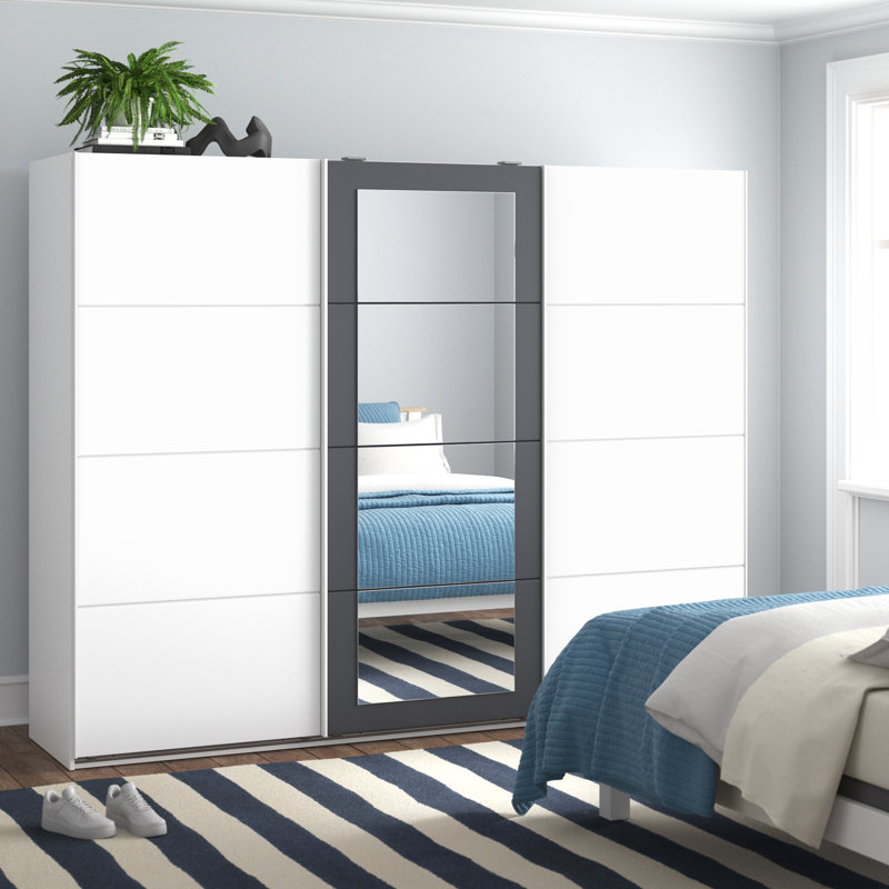 Stradford 3 Door Wardrobe, White/Raw Steel