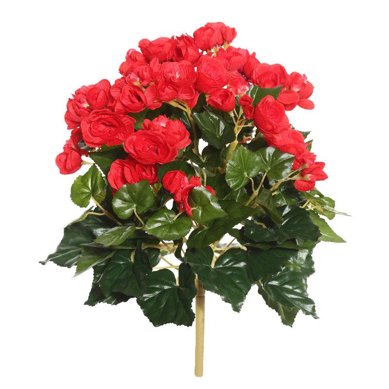 Bégonia artificiel en polyester, Rouge, H 9,5 po x l 8 po x P 8 po