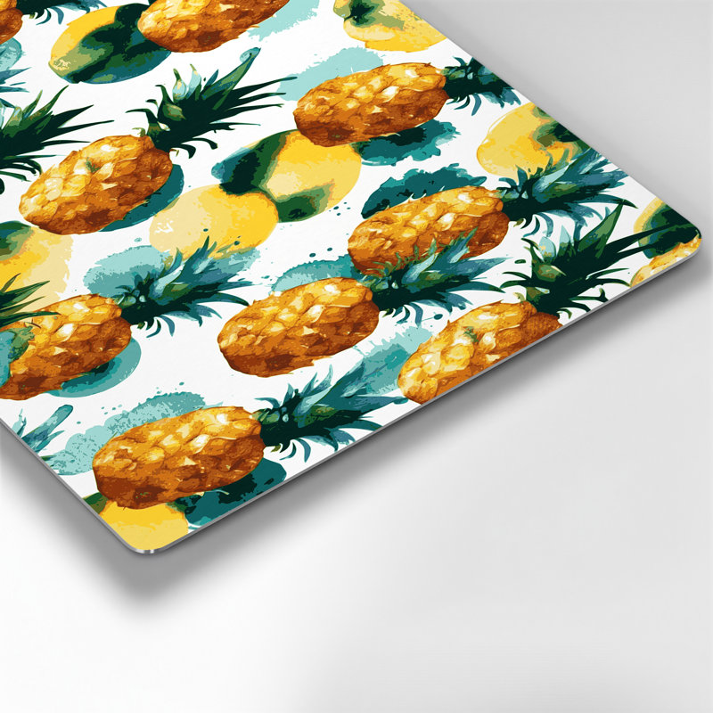 Art mural hawaïen, ananas et métal brun, H 11 po x l 14 po