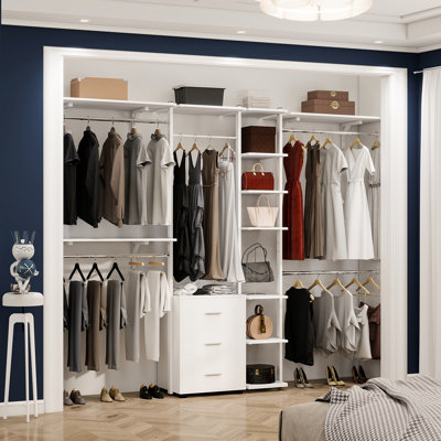 96'' Closet System with 5 Hanging Rods and 3 Wood Drawers